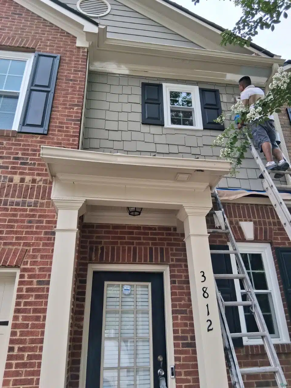 Exterior of the Duluth townhome, where water had been reaching the wall assembly beside the entry